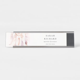 Porte-nom Pour Bureau Boho Dreamcatcher Watercolor Lilac Blush Peach