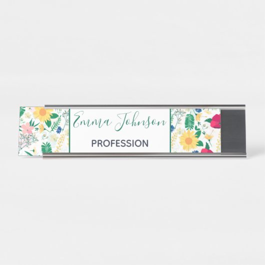 Porte-nom Pour Bureau Boho Fleur sauvage Meadow Floral Design (Devant)