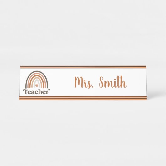 Porte-nom Pour Bureau Boho Modern Rainbow Teacher Apple (Devant)