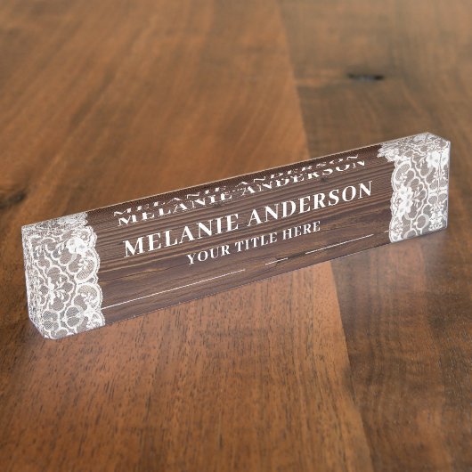Porte-nom Pour Bureau Bois foncé rustique et Wedding planner dentelle (Taille)