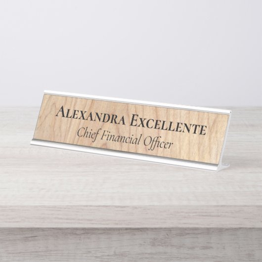 Porte-nom Pour Bureau Bois naturel moderne personnalisé (Devant)