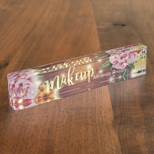 Porte-nom Pour Bureau Bois rustique Floral Chic String Lumières Maquilla (Taille)