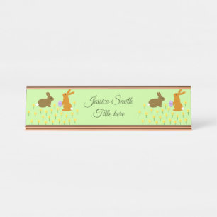 Porte-nom Pour Bureau Bonnets de Pâques et jonquilles personnalisés