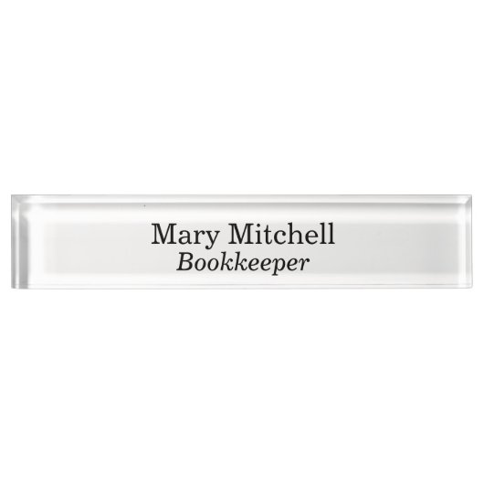 Porte-nom Pour Bureau Bookkeeper blanc acrylique (Devant)