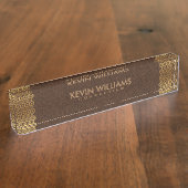 Porte-nom Pour Bureau Bordure Brown en cuir or (Taille)