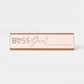 Porte-nom Pour Bureau Boss Girl Moderne Stylisée Rose & Or (Devant)