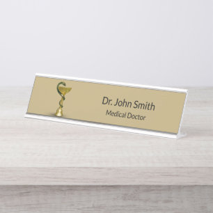 Porte-nom Pour Bureau Botte de serpent beige Hygieia Gold Médicale Caduc