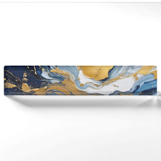 Porte-nom Pour Bureau Bouffée en or et bleu (Devant)