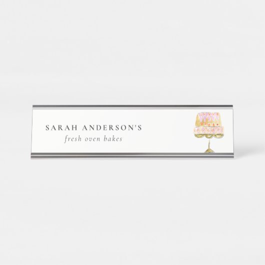 Porte-nom Pour Bureau Boulangerie de gâteau couleur pastel minimum (Devant)