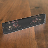 Porte-nom Pour Bureau Bouquet de fleurs sur fond noir (Taille)
