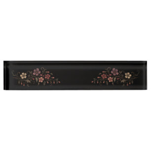 Porte-nom Pour Bureau Bouquet de fleurs sur fond noir