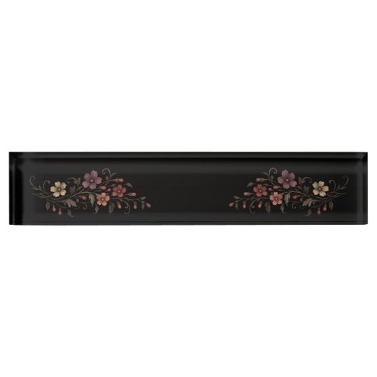 Porte-nom Pour Bureau Bouquet de fleurs sur fond noir (Devant)