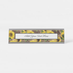 Porte-nom Pour Bureau Bouquet de tournesols rustiques Ferme Vintage Brow
