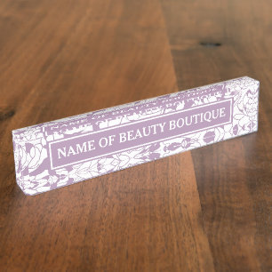 Porte-nom Pour Bureau Boutique florale pourpre moderne de cheveux et de