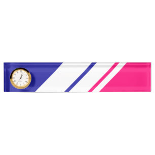 Porte-nom Pour Bureau Bright Rose Marine Bleu Blanc Racing Stripes Horlo
