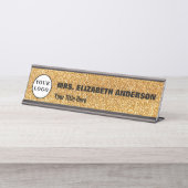 Porte-nom Pour Bureau Brillant doré et logo (Devant)