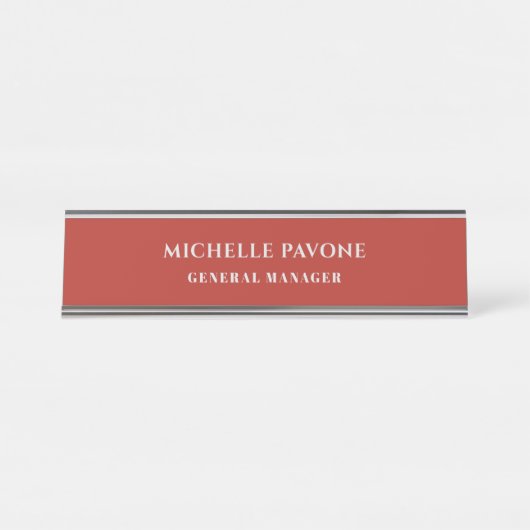 Porte-nom Pour Bureau Brique Rouge & Gris Simple Élégant Professionnel (Devant)