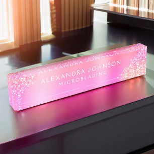 Porte-nom Pour Bureau Broches à micro-lames rose Ombre Parties scintilla
