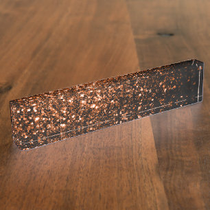Porte-nom Pour Bureau Bronze cuivre brun orange faux scintillements pail
