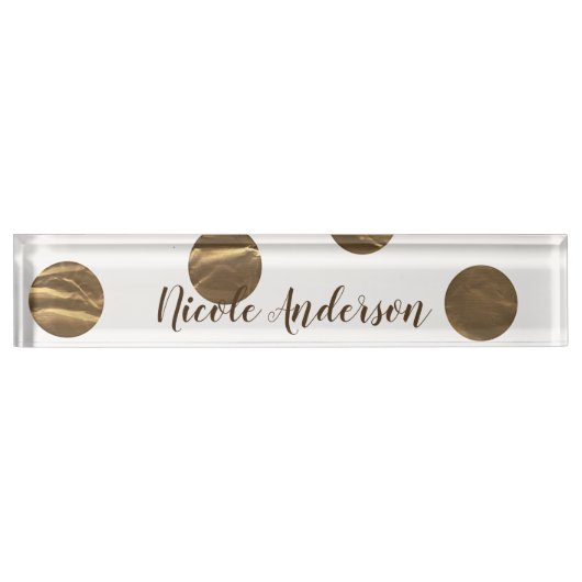 Porte-nom Pour Bureau Bronze Faux Brillant Points Modernes Tendance Chic (Devant)