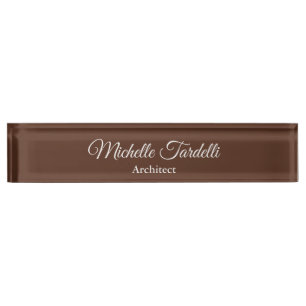 Porte-nom Pour Bureau Brown Élégant Minimaliste Moderne Calligraphie Scr