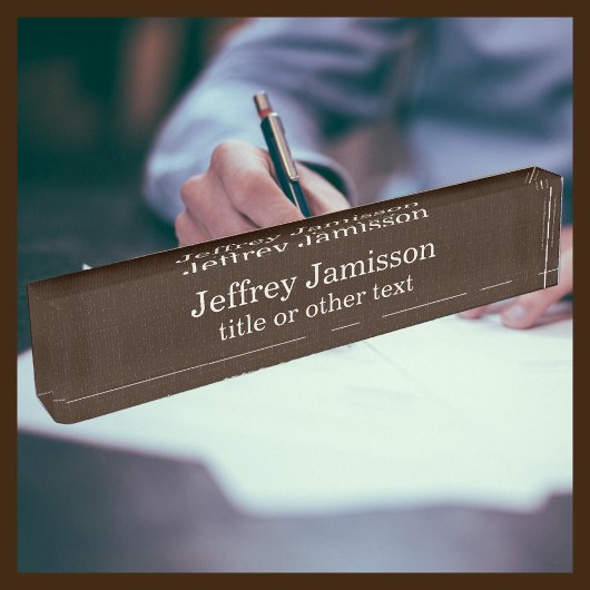 Porte-nom Pour Bureau Brown Faux Texture Burlap Acrylique
