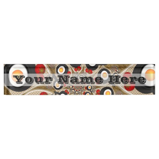 Porte-nom Pour Bureau Brunch Fractal Art Drôle Nourriture, Tomates, Oeuf (Devant)