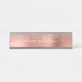 Porte-nom Pour Bureau Brushed metal rose Gold Pink Glitter Monogram (Devant)