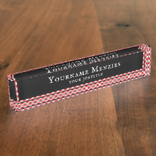 Porte-nom Pour Bureau Buffalo Plaid Check Rouge Blanc