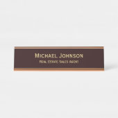 Porte-nom Pour Bureau Bureau d'affaires professionnel Brown Gold (Devant)