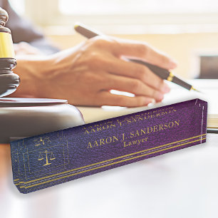 Porte-nom Pour Bureau Bureau de l'avocat élégant échelle or cuir violet