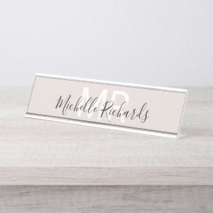 Porte-nom Pour Bureau Bureau en monogramme moderne minimaliste de nom be