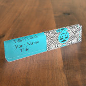 PORTE-NOM POUR BUREAU BUREAU JURIDIQUE, DAMASSÉ BLANCHE BLEUE TURQUOISE (Taille)