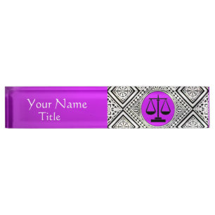 PORTE-NOM POUR BUREAU BUREAU JURIDIQUE, PROCUREUR PURPLE BLANC DAMASK