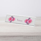 Porte-nom Pour Bureau Bureau ou orchidées accrochantes de roses de rose (Devant)