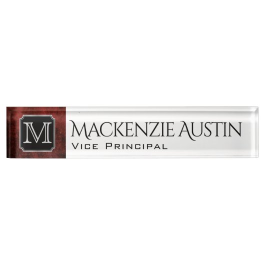 Porte-nom Pour Bureau Bureau Ruby | Coutume Rouge de Crimson de Garnet | (Devant)