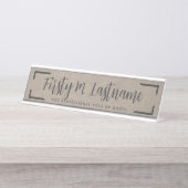 Porte-nom Pour Bureau Burlap rustique avec calligraphie de script de fer (Devant)