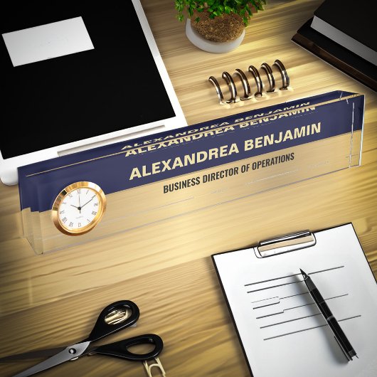 Porte-nom Pour Bureau Business Employee Logo Gold Blue Modern Custom