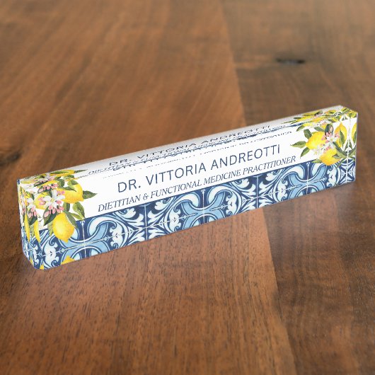 Porte-nom Pour Bureau Cadeaux de bureau carreaux bleus et citrons thème (Taille)