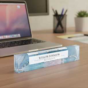 Porte-nom Pour Bureau Cadre élégant en marbre bleu or pour directeur de