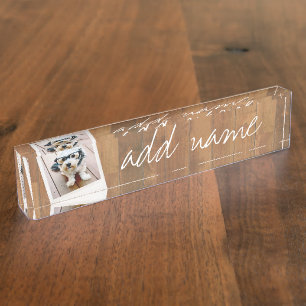 Porte-nom Pour Bureau Cadre photo rustique avec Instagram Carré et bois