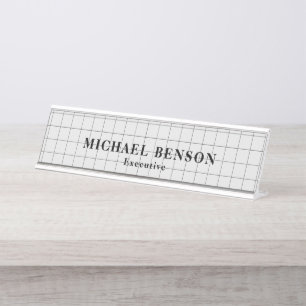Porte-nom Pour Bureau Cadre Supérieur Noir Gris Minimaliste