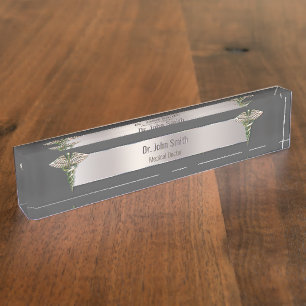 Porte-nom Pour Bureau Caduceus Médicale Chrome Holographique 3D