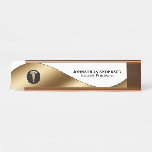 Porte-nom Pour Bureau Caduceus or noir médecins nom bureau (Devant)