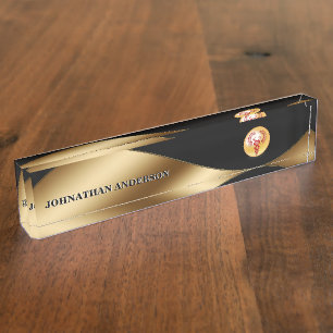 Porte-nom Pour Bureau Caduceus rouge or noir bannière médicale éléga