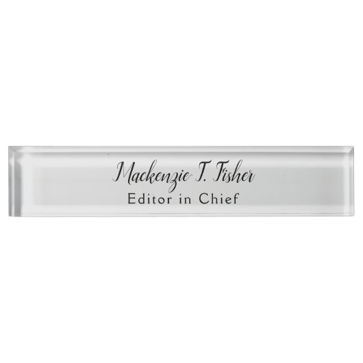 Porte-nom Pour Bureau Calligraphie classique Élégante Plaque Gris simple (Devant)