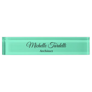 Porte-nom Pour Bureau Calligraphie de script moderne minimaliste bleu ve