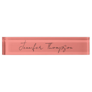 Porte-nom Pour Bureau Calligraphie Elégant Coral rose Plaine Nom simple