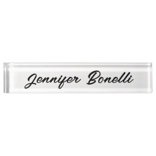 Porte-nom Pour Bureau Calligraphie Élégant Noir Blanc Simple Nom