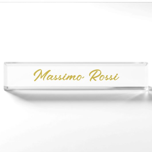 Porte-nom Pour Bureau Calligraphie Élégant Or Blanc Simple Nom (Devant)